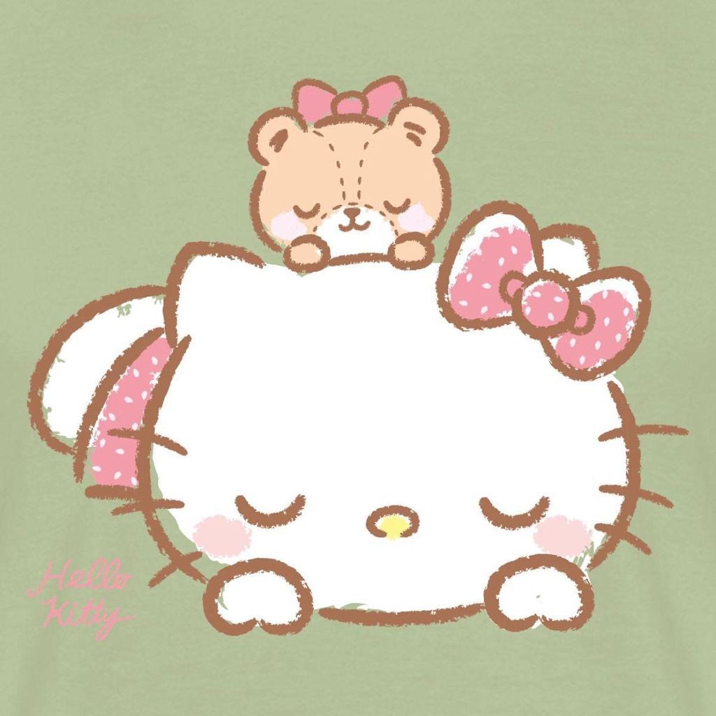 Spreadshirt Hello Kitty Mit Teddy Auf Dem Rücken Männer T-Shirt, M, Sage