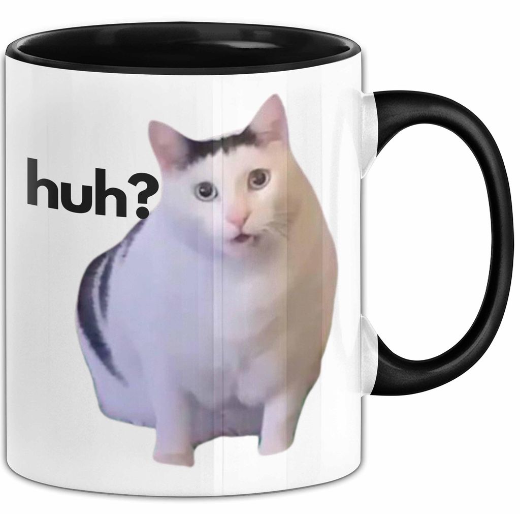 Katze Meme Cat Huh Tasse Kaffee-Becher (Schwarz)
