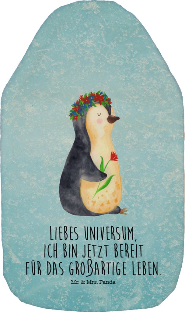 Mr. & Mrs. Panda Wärmekissen Pinguin Blumen - Eisblau - Geschenk, naturkautschuk wärmflasche, Universum, Wünsche, mit Bezug, Geschenkidee, Bettf...