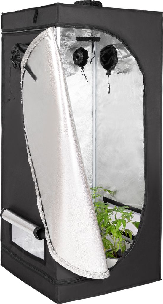 ONVAYA Pflanzen-Zuchtzelt ǀ 80 x 80 x 160 cm ǀ lichtundurchlässig ǀ mit 5 Zugängen ǀ inkl. wasserfester Bodenschutzwanne ǀ einfacher Aufba...