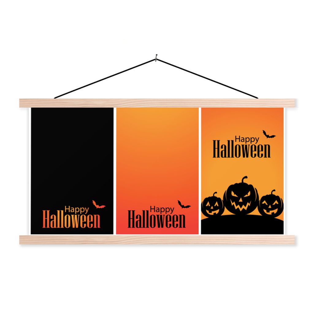 MuchoWow Textilposter Eine Illustration von Halloween in drei Teilen 60x30 cm mit holzfarbenen Rahmen - Dekoration