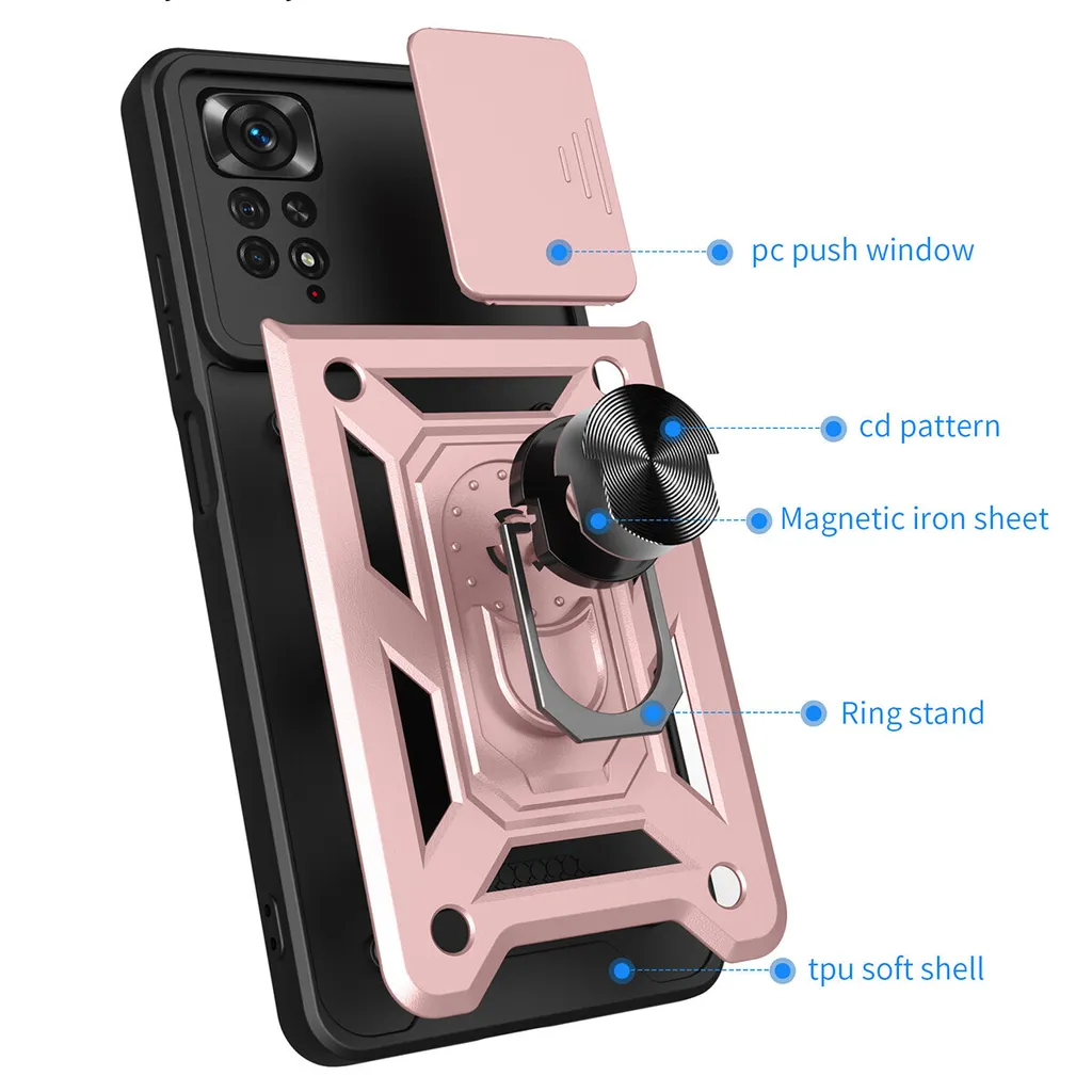 Custodia Redmi Note 11 Pro: Rosso Vibrante, Anello e Protezione Obiettivo - 4