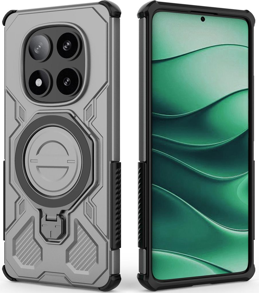 Robuste Handyhülle für Xiaomi Poco X7 /Redmi Note 14 Pro 5G mit Ringhalter Ständer Stoßfest, Magnetisch, Dual-Layer Schutz Grau