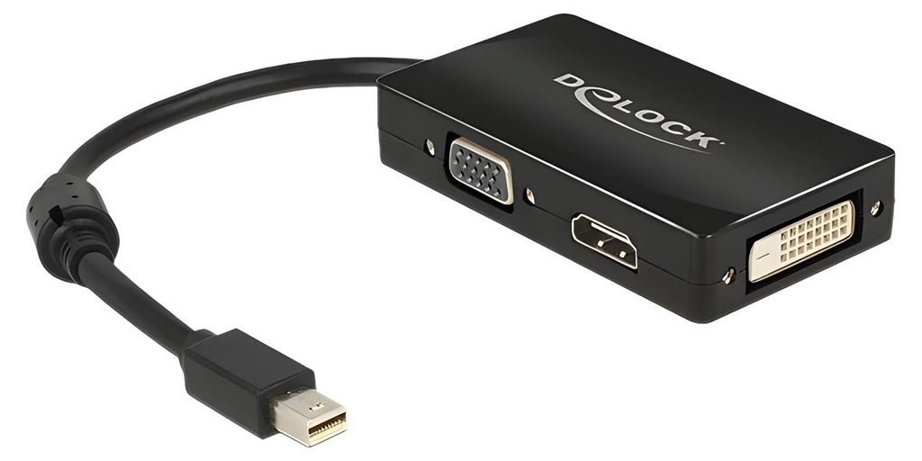 Delock Delock Adapter mini Displayport 1.1 male > VGA / HDMI / DVI female Passive - Videokonverter - DisplayPort - DVI, HDMI, VGA - Schwarz