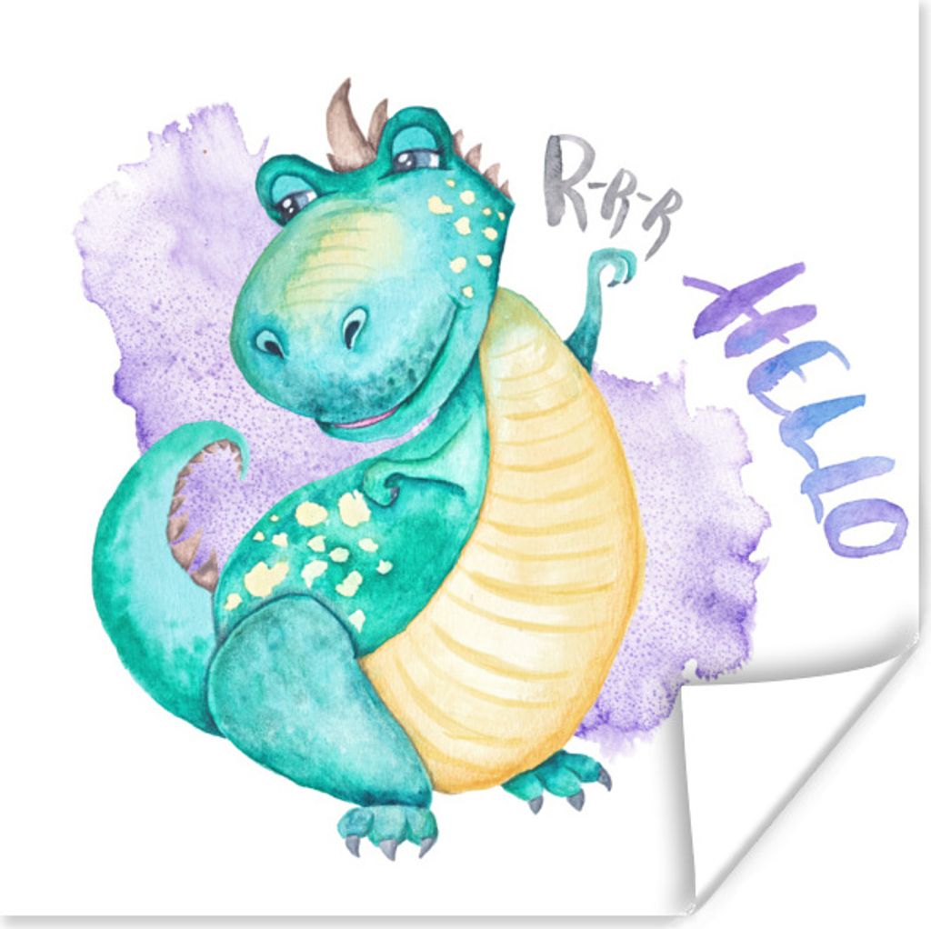 MuchoWow Poster Kinderzimmer - Blau - Dinosaurier - Jungen - Mädchen - Kind 100x100 cm - Babyzimmer