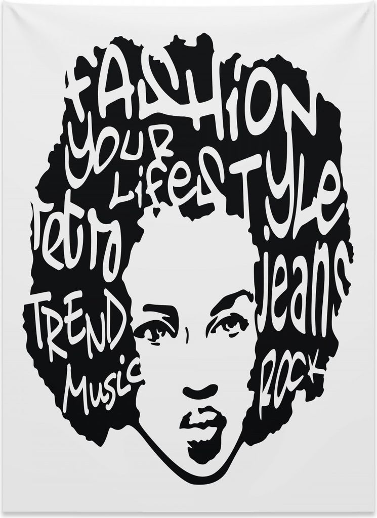 Abakuhaus urban Graffiti Wandteppich, Afro-Haar-Kunst aus Weiches Mikrofaser Stoff Kein Verblassen Klare Farben Waschbar, 110 x 150 cm, Weiß und S...