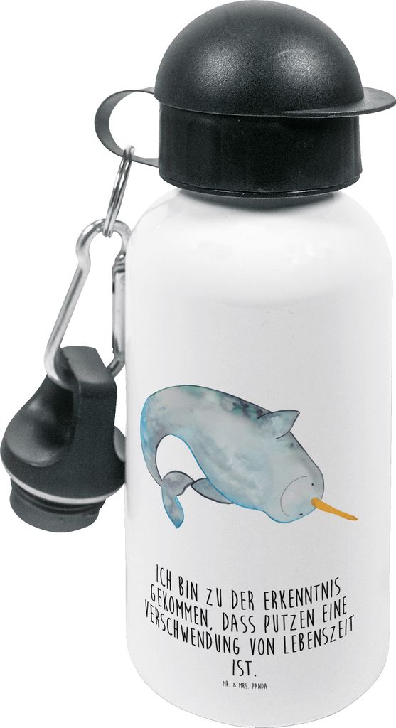Mr. & Mrs. Panda Trinkflasche Narwal - Weiß - Geschenk, Sportflasche, Kindergarten, Trinkbehälter, Kinder, Hausfrau, Wal, Wasserflasche, Kinderzi...