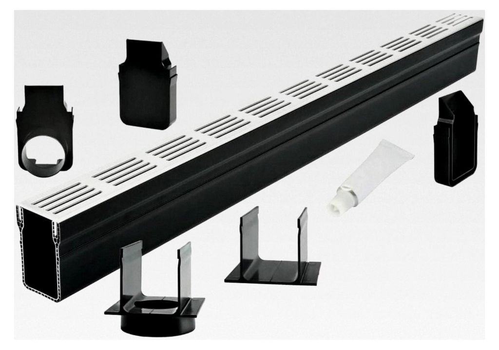 Entwässerungsrinne Set 8,00 m | Aluminium Grau | Typ 65x100