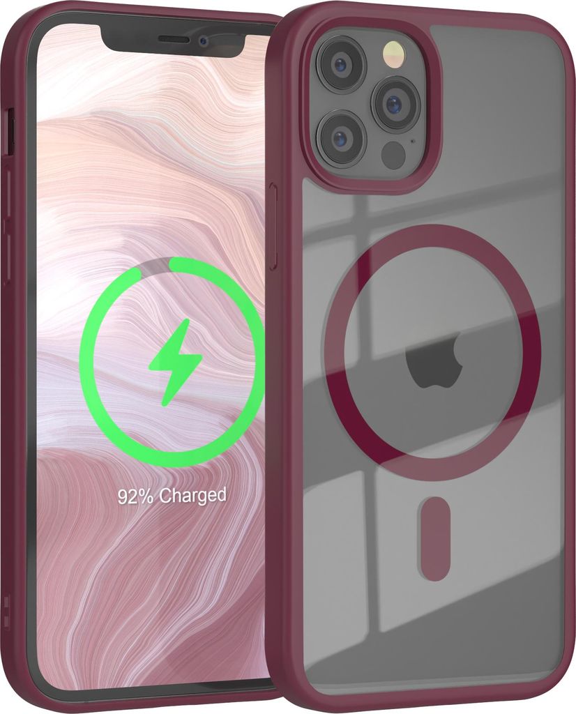 EAZY CASE Clear MagSafe Case für Apple iPhone 12 / 12 Pro, Qi-Charging, Silikon mit Kameraschutz, Bumper Case in Rot