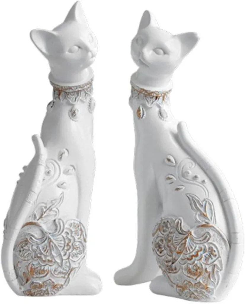 Figurines de chats blancs pour décorer un buffet ou une table basse