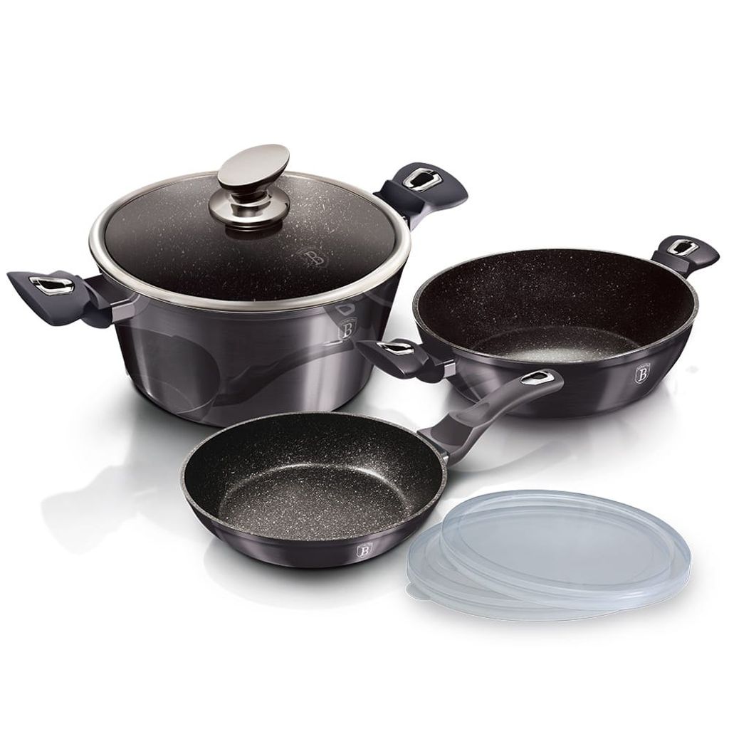 A set of cookware on a white background.