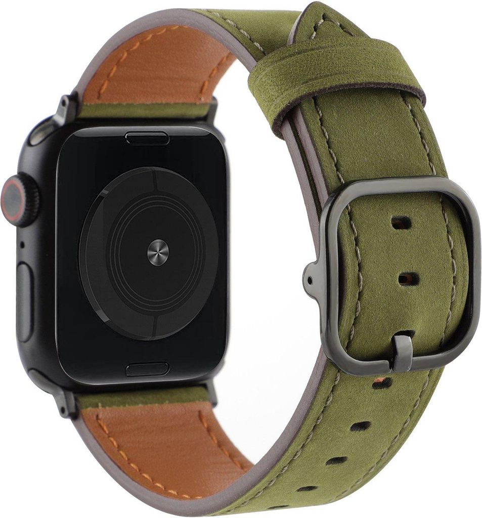 Stravo Echtleder-Uhrenarmband mit Metallschließe – Passend für Apple Watch 44–49 mm (Serie 4–11, SE 1/2/3, Ultra 1/2/3) – Elegant – Grün