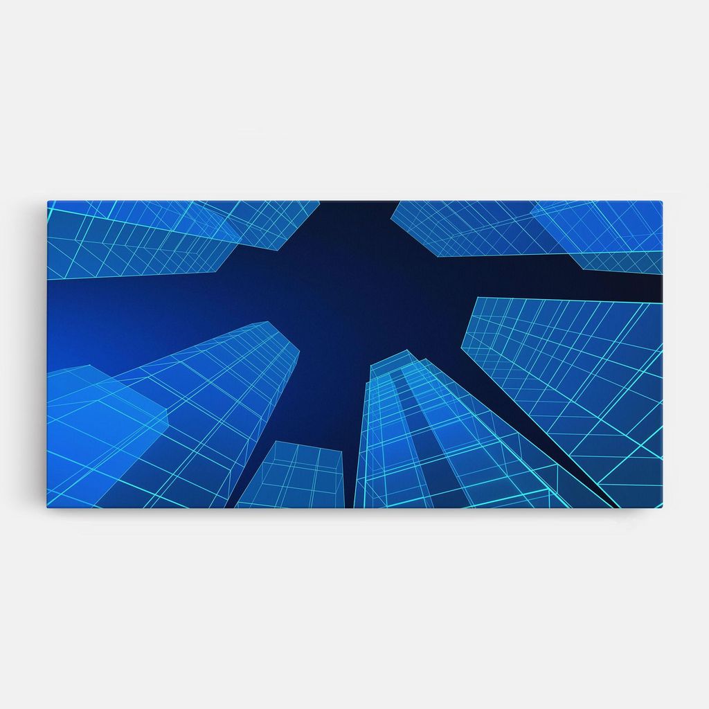 ARTHUB Leinwandbild 60x120 cm, Blue Buildings | Wohnzimmerdekoration, Hängende Bilder, Wanddekoration, Heimdekoration, Abstrakte, Geometrische