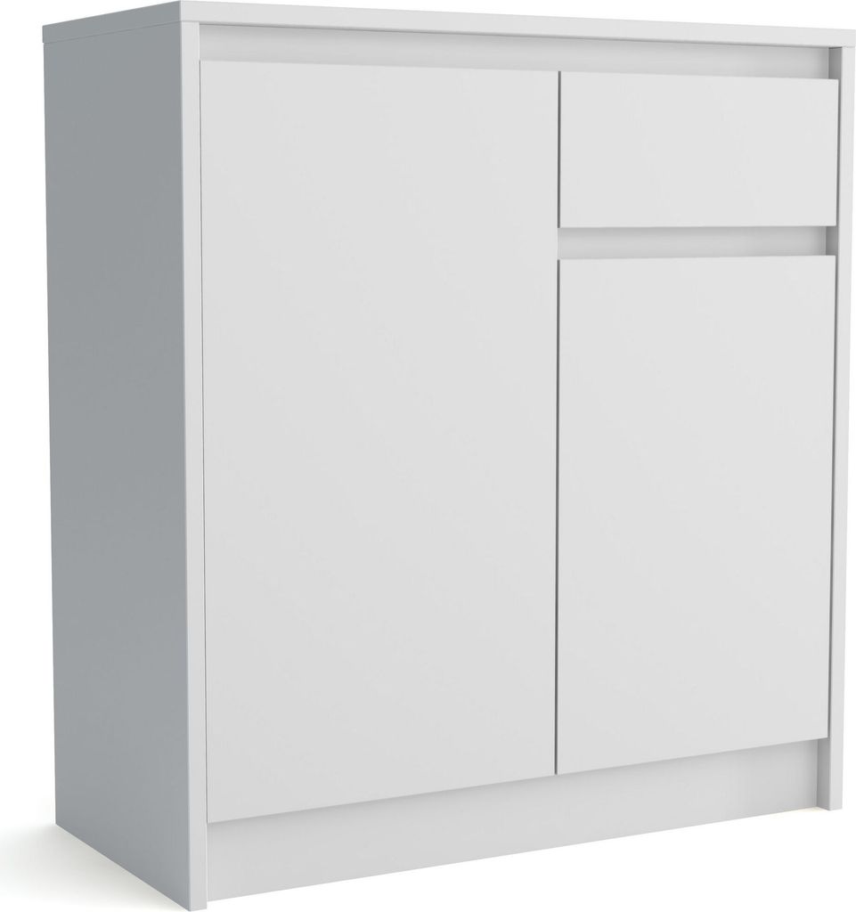 Masseno Kommode ASTORRE 75 cm Sideboard mit 1 Schubladen und 2 Türen für Wohnzimmer Schlafzimmer Modern 75x35x82 cm Weiß / Weiß
