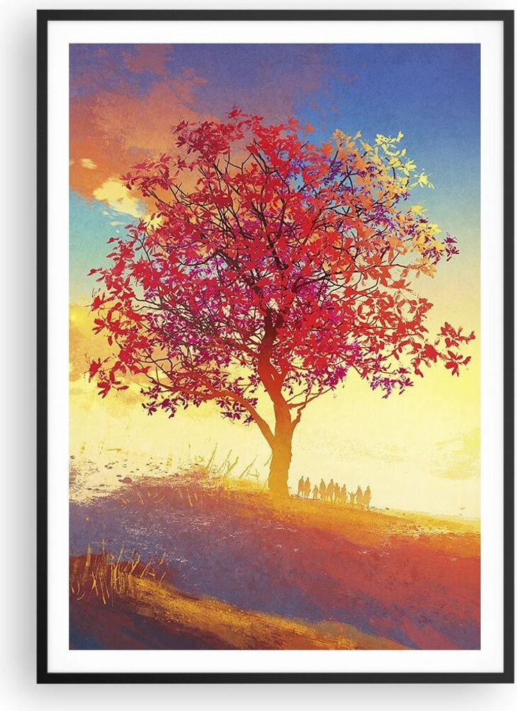 Gerahmtes Poster - Schwarzer Rahmen - Baum Wiese Feld - 70x100 cm - Wand Bild - Wanddeko - Wandbilder - Kunstposter - Wandposter - Bilderrahmen - B...