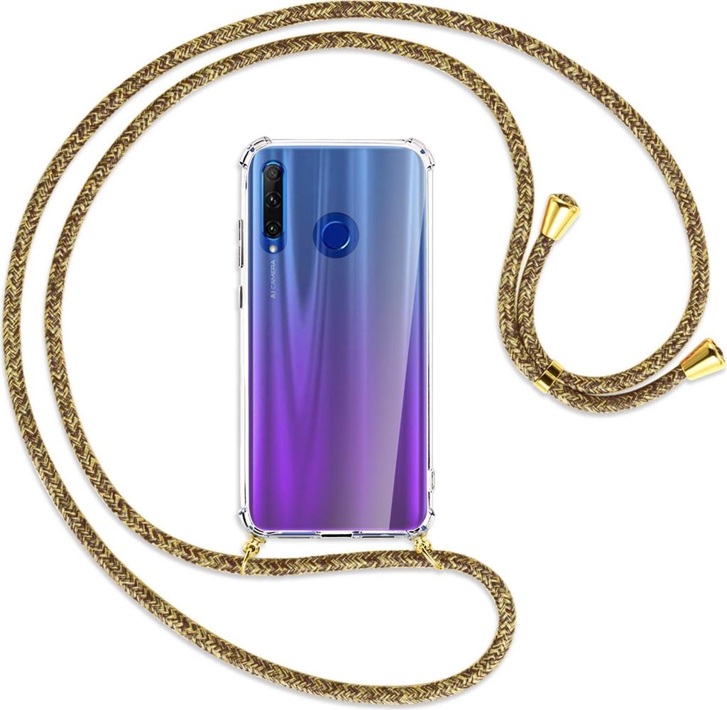 Handykette Backcover-Schutzhülle mit Band (Metall goldfarben) für Honor 20 Lite / 20e - braun+beige