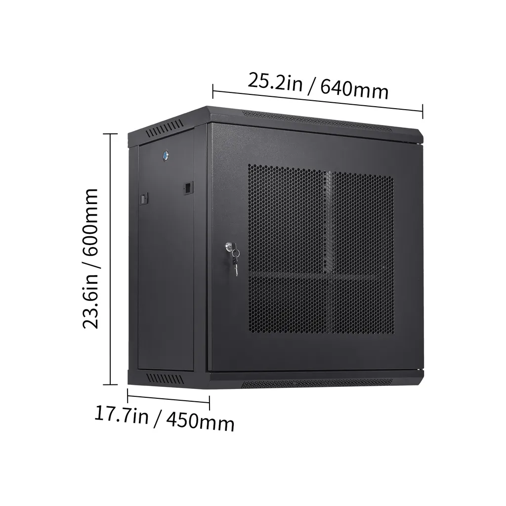 Armadio per server di rete VEVOR 12U montato a parete, profondità 15,5'', alloggiamento per armadio rack per server, capacità di carico massima di 200 libbre. Capacità di carico a pavimento, con pannelli laterali con serratura, per apparecchiature IT e A/V - 8