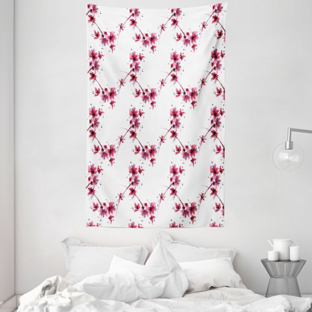 ABAKUHAUS rot-Weiss Wandteppich und Tagesdecke, Petal Blumen Ethnic aus Weiches Mikrofaser Stoff Waschbar ohne Verblassen Digitaldruck, 140 x 230 c...