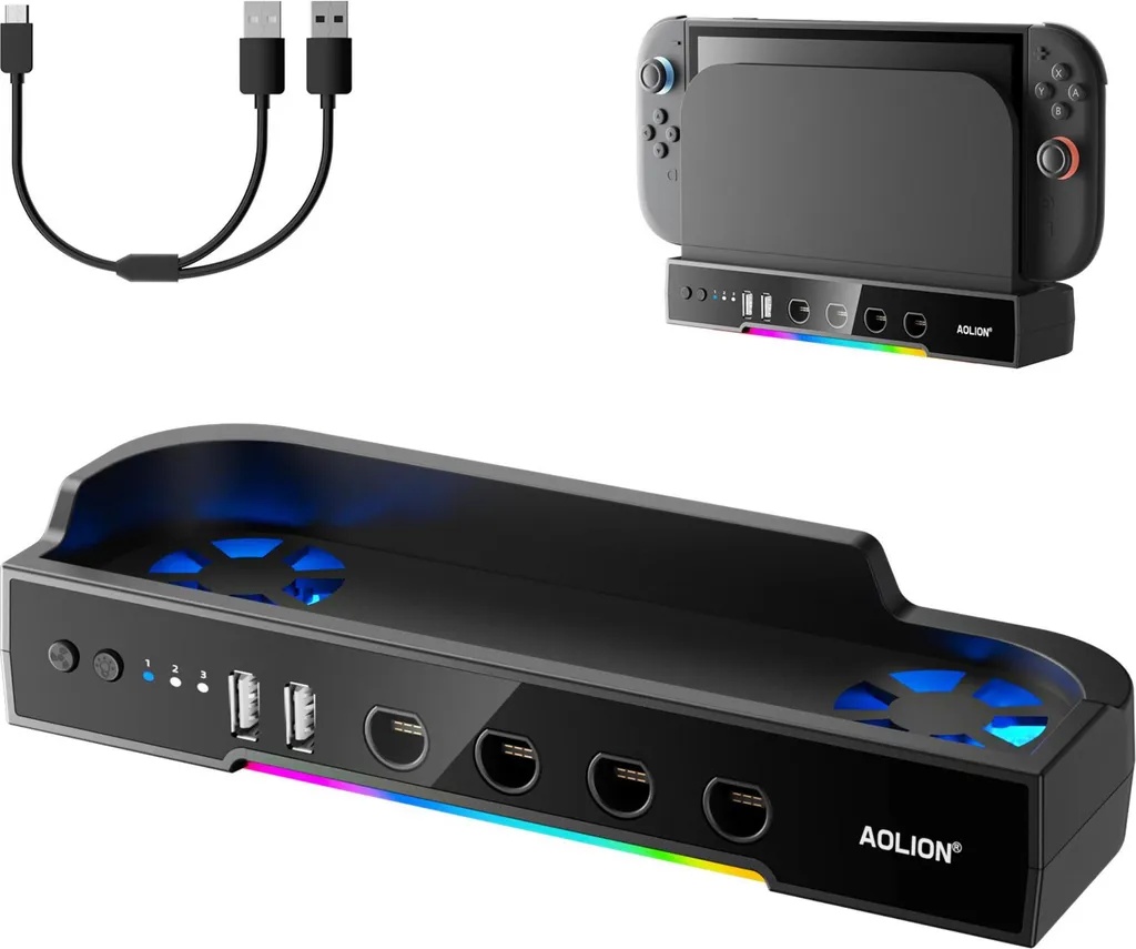Base Refroidissement pour Switch 2 avec RGB Support et Hub USB pour Gaming