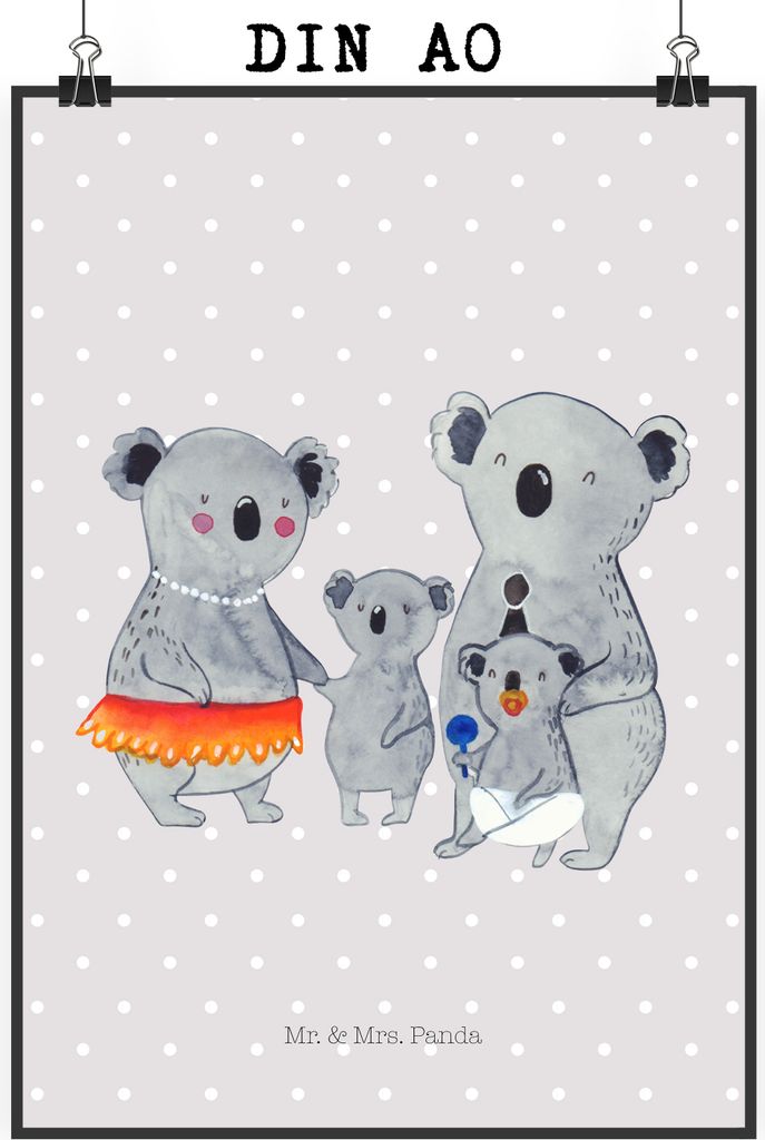 Mr. & Mrs. Panda Bild Koala Familie DIN A0 - Grau Pastell - Geschenk, Wandbild, Koalas, Geschwister, Mama, Family, Muttertag, Kunstdruck, drucke, D...