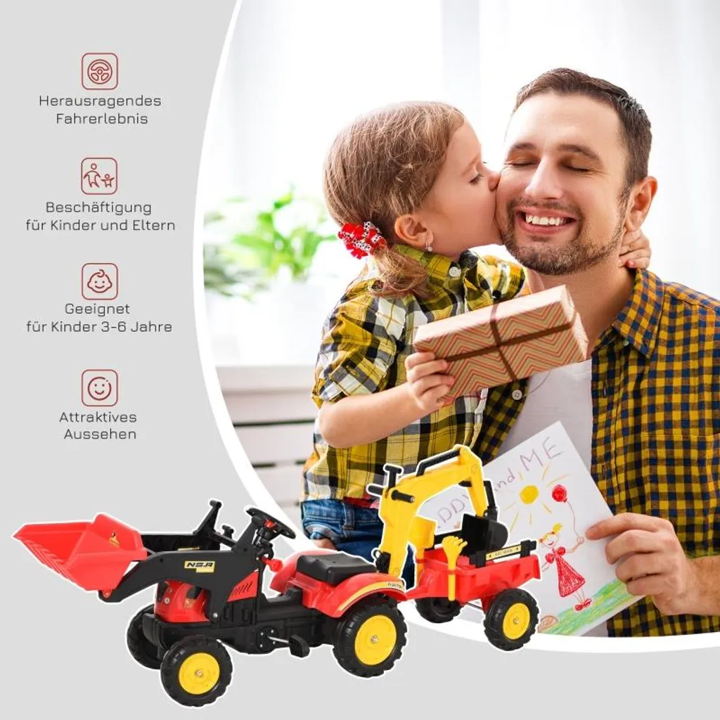 Tracteur à pédales avec chargeur frontal et pelle réglable pour enfant