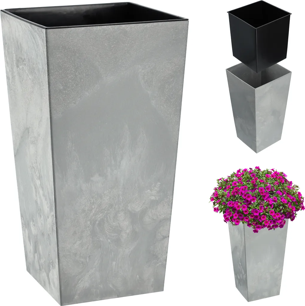 KADAX Pot de fleurs haut 57 cm gris avec insert pour plantes de terrasse