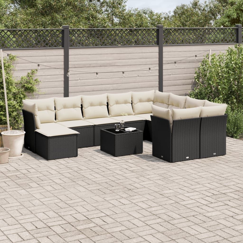 Maison Exclusive - 11-tlg. Garten-Sofagarnitur mit Kissen Schwarz Poly Rattan