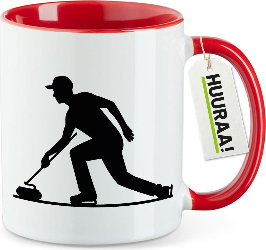 Huuraa Kaffeetasse Curling Silhouette 330ml Rot Keramik Kaffeebecher Geschenkidee