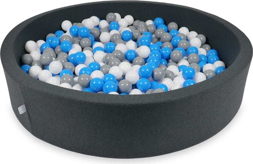 Bällebad 130x30cm Graphit – Mit 600 Bällen / hellblau, weiß, grau