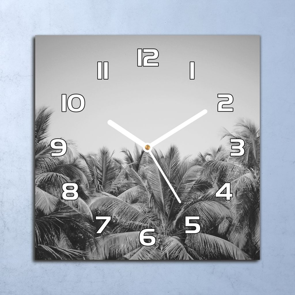 Deko Glasuhr Wanduhr 30x30 Banane Palmenbäume Quarz Küchenuhr Bürouhr