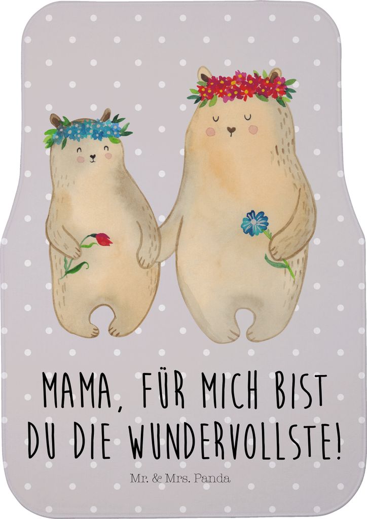 Mr. & Mrs. Panda Automatte Bären mit Blumenkranz - Grau Pastell - Geschenk, Muttertag, Kinder, Mama, Mutter, Fußmatte Auto, Auto-Fußmatte, Fürs...