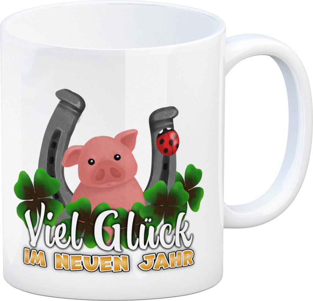 Viel Glück im neuen Jahr Kaffeebecher mit Glücksbringern