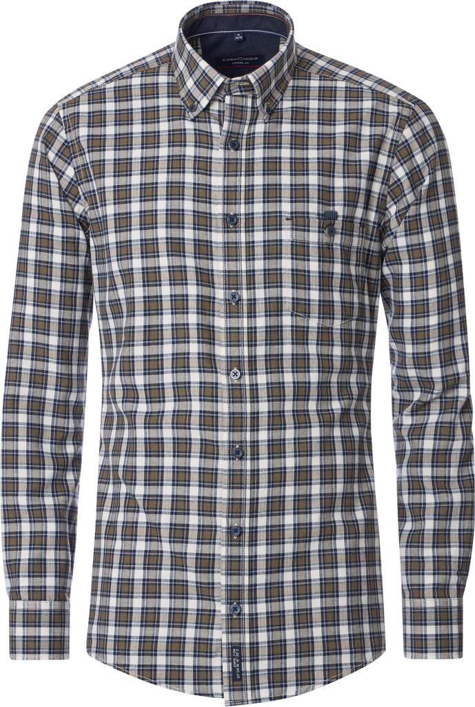 CASAMODA Herren Freizeithemd Langarm Button-Down Casual Blau kariert 3XL