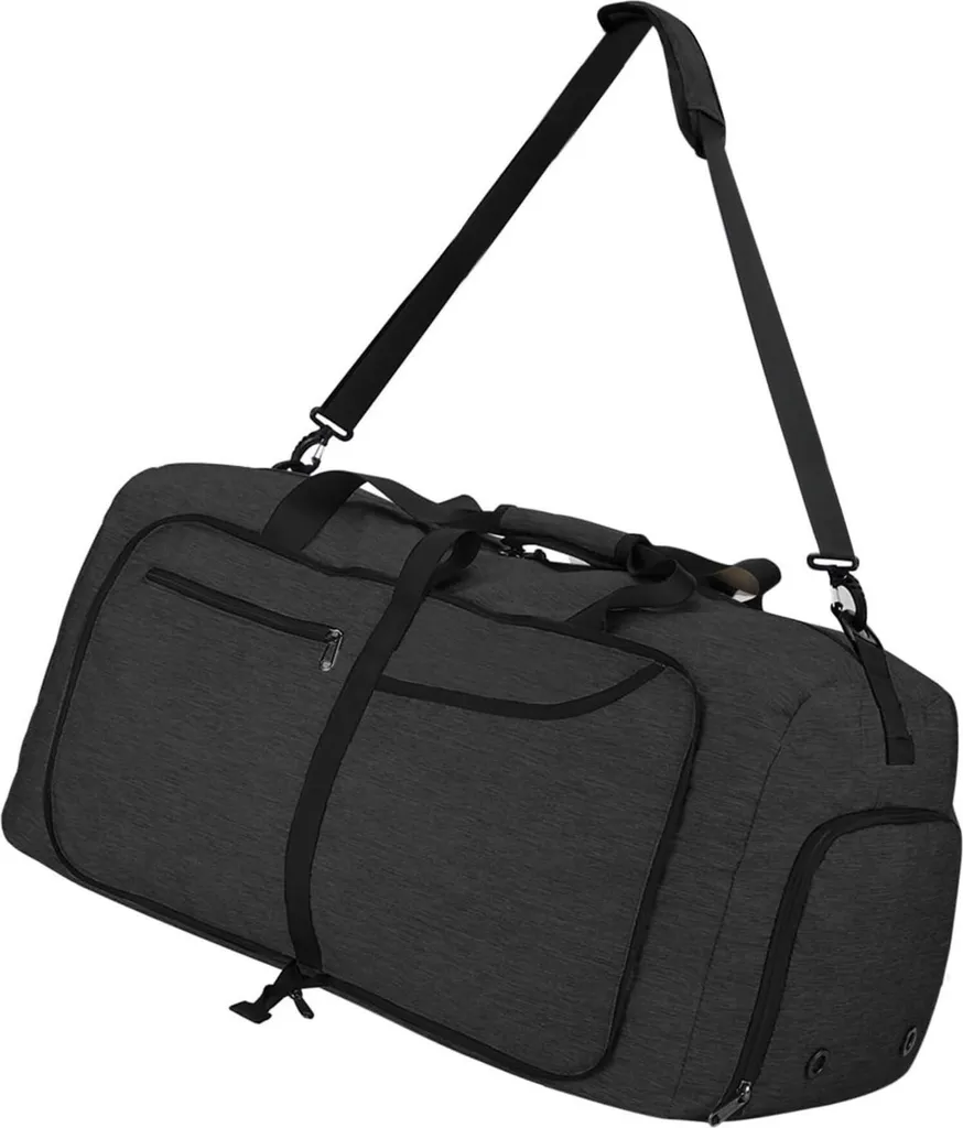 NEWHEY Borsa da viaggio Grande 65L Borsa sportiva leggera Weekender Uomini Donne Nero