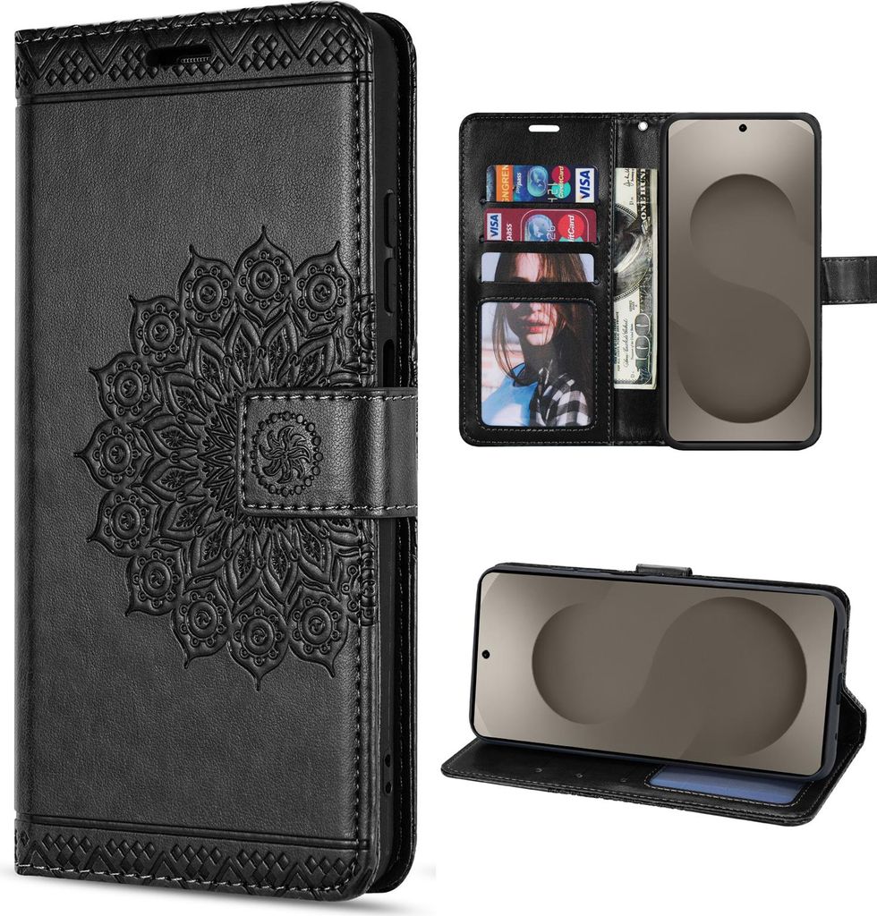 Hülle für Samsung Galaxy S26 5G Handyhülle Wallet Case Kartenfächern Mandala Schwarz