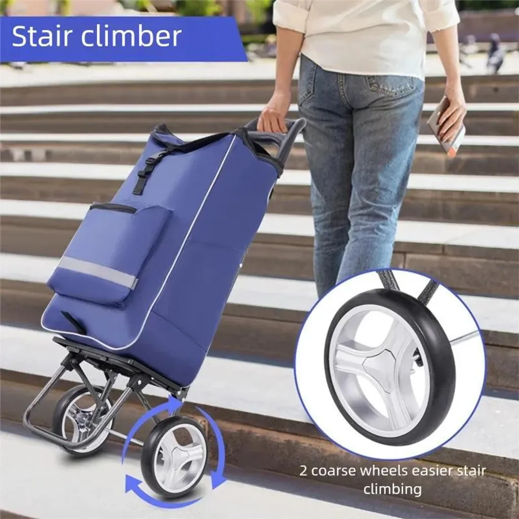 Chariot de courses pliable à roulettes robustes, capacité de 45 litres