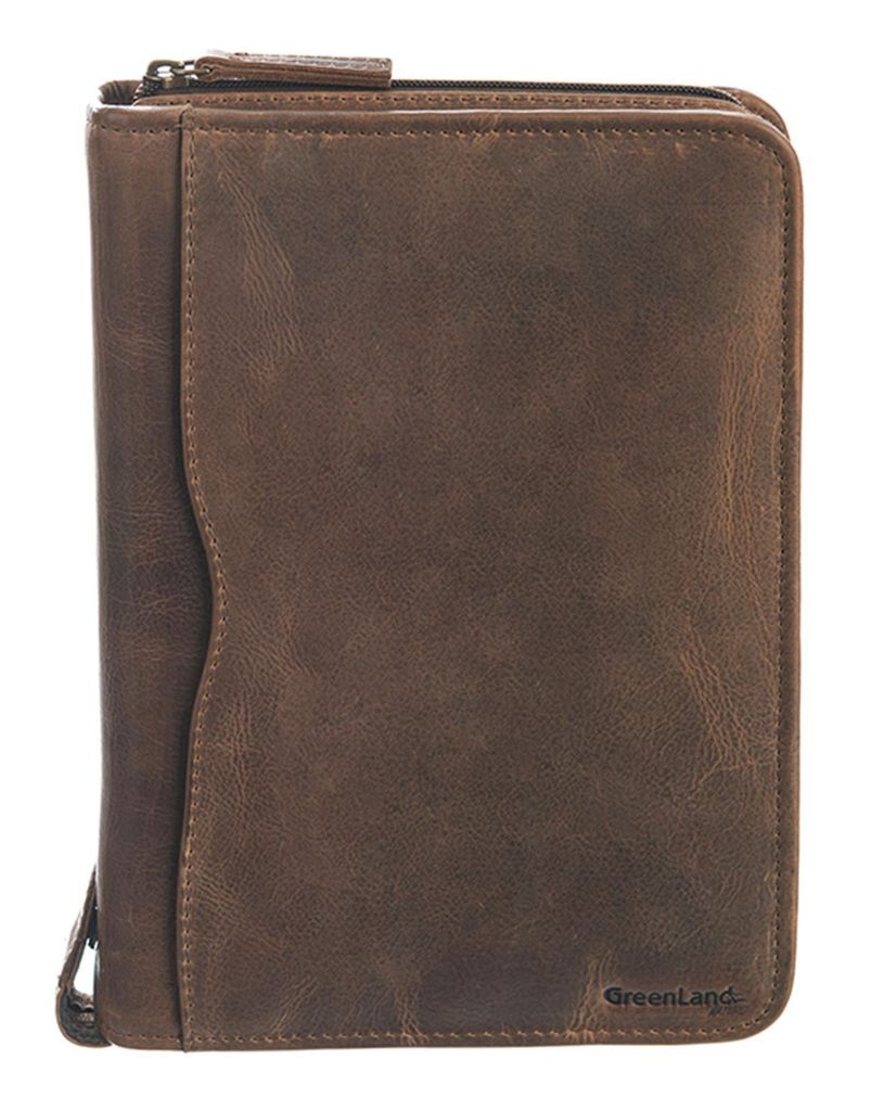 GreenLand Nature Leder Schreibmappe Monte Ring Binder Folder Brown braun
