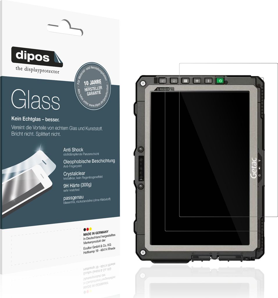 2x Schutzfolie für Getac UX10 G3 - Anti-Shock 9H Folie dipos Glass Kunststoffglas