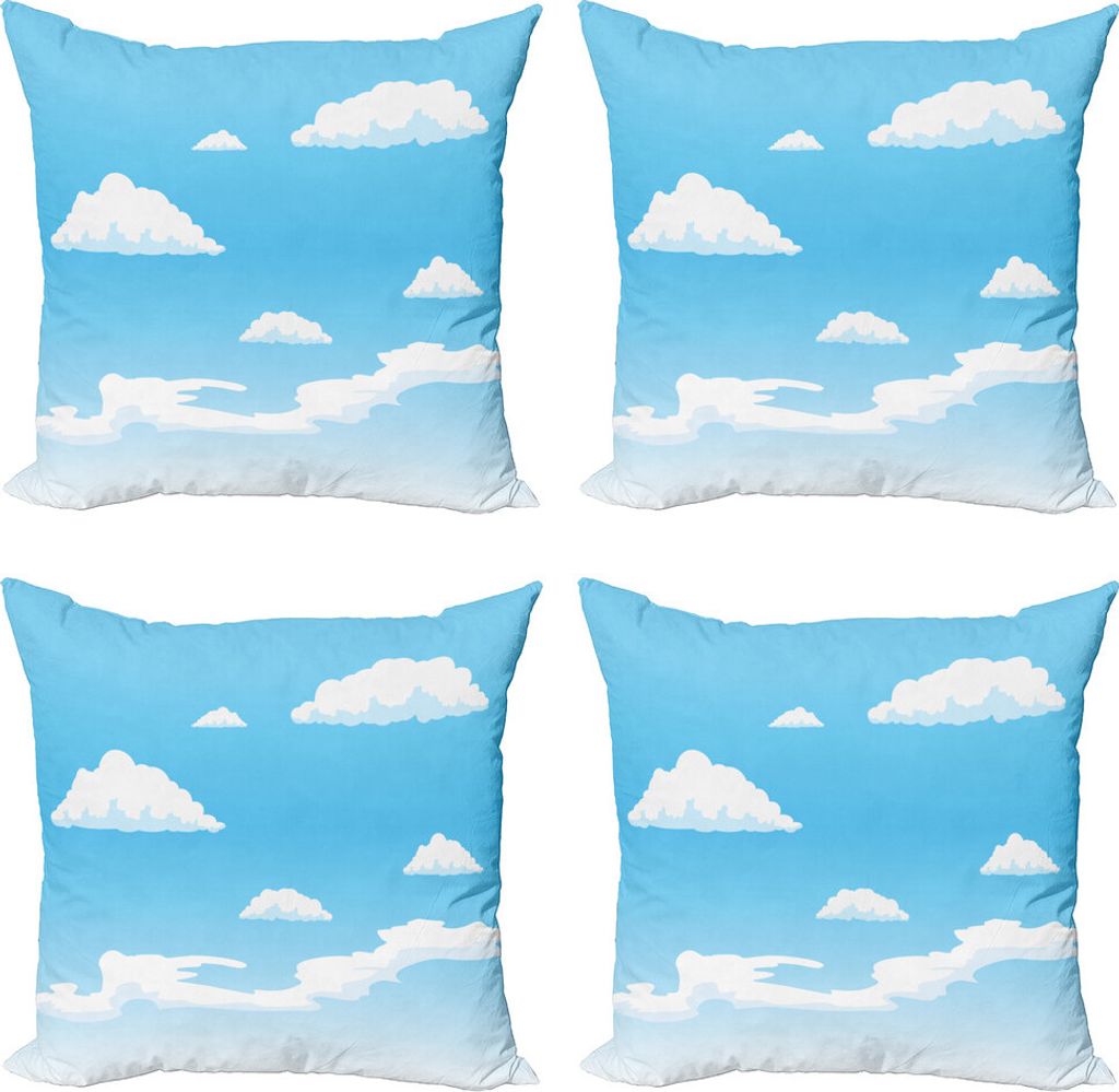 ABAKUHAUS Wolke Kissenbezug Set (4 Stück), Sommersaison Wetter-Muster, Moderner Doppelseitiger Digitaldruck, 60 cm x 60 cm, Himmelblau und Weiß