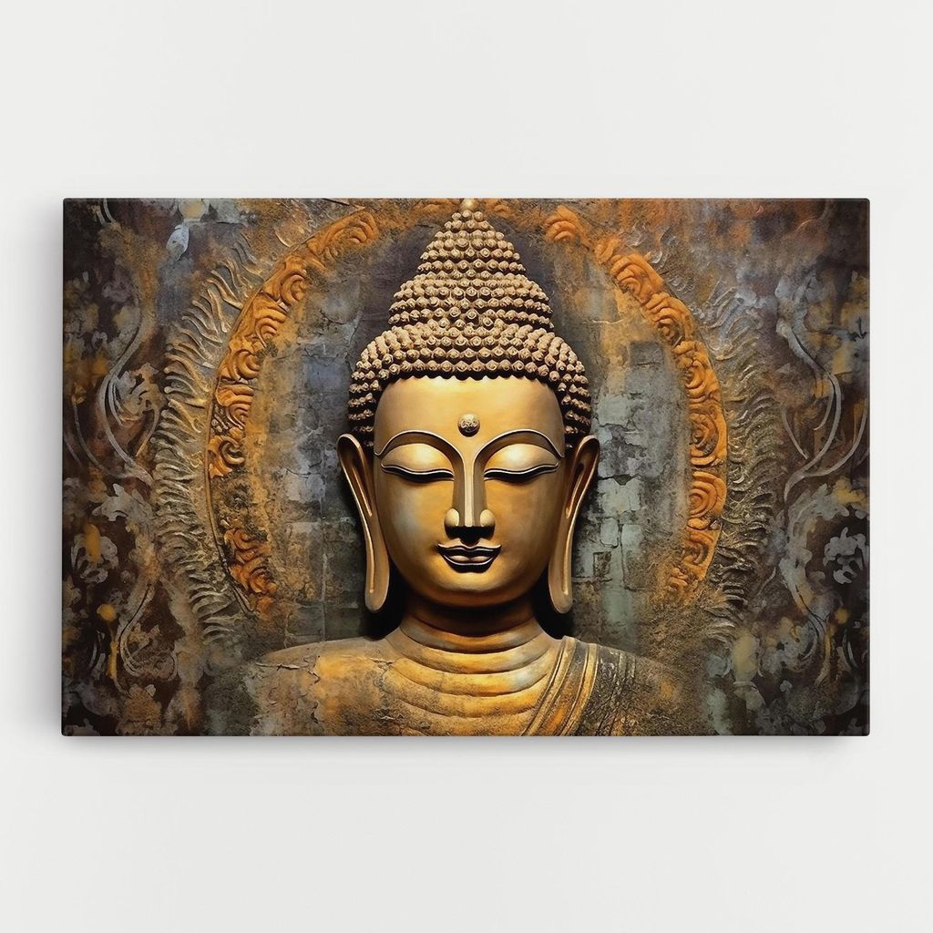 ARTHUB Leinwandbild 80x120 cm, Buddha 3d Head | Wohnzimmerdekoration, Hängende Bilder, Wanddekoration, Heimdekoration, Moderne, Buddha