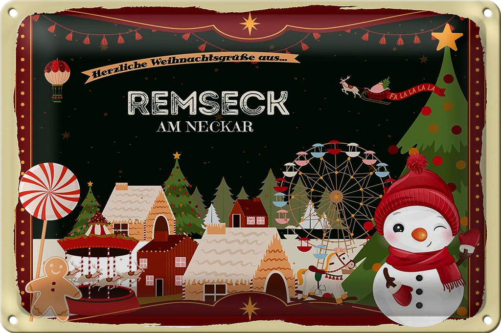 Blechschild Weihnachten Grüße REMSECK AM NECKAR 18x12cm
