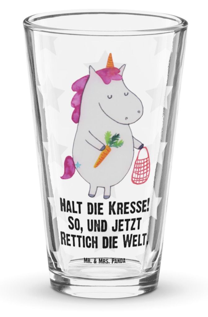 Mr. & Mrs. Panda Glas Einhorn Gemüse - Transparent - Geschenk, Unicorn, Cocktailglas, Wasserglas, Einhörner, Tumbler, Longdrinkglas, Biomarkt, Wo...
