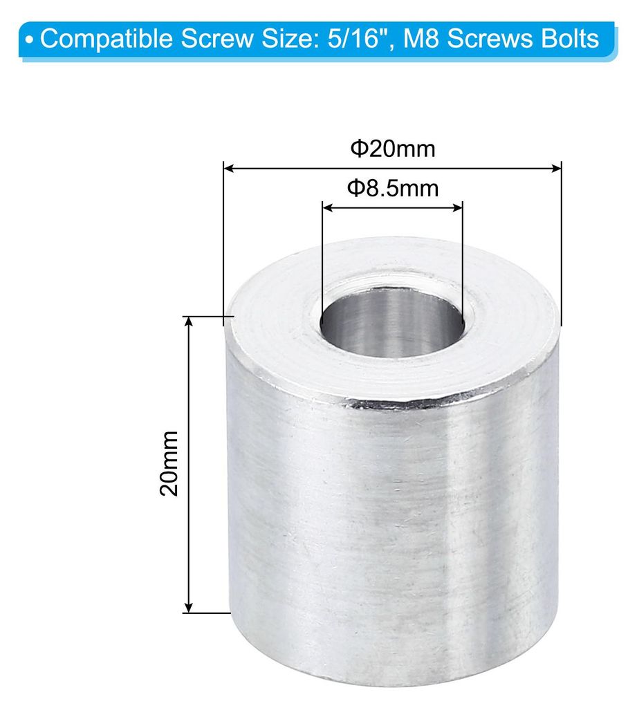 M8 Aluminium Abstandshalter, 5 Stš¹ck Metall Distanzhš¹lsen Alu Unterlegscheiben 8.5 mm ID x 20 mm OD x 20 mm L Aluminium Abstandshalter, fš¹...
