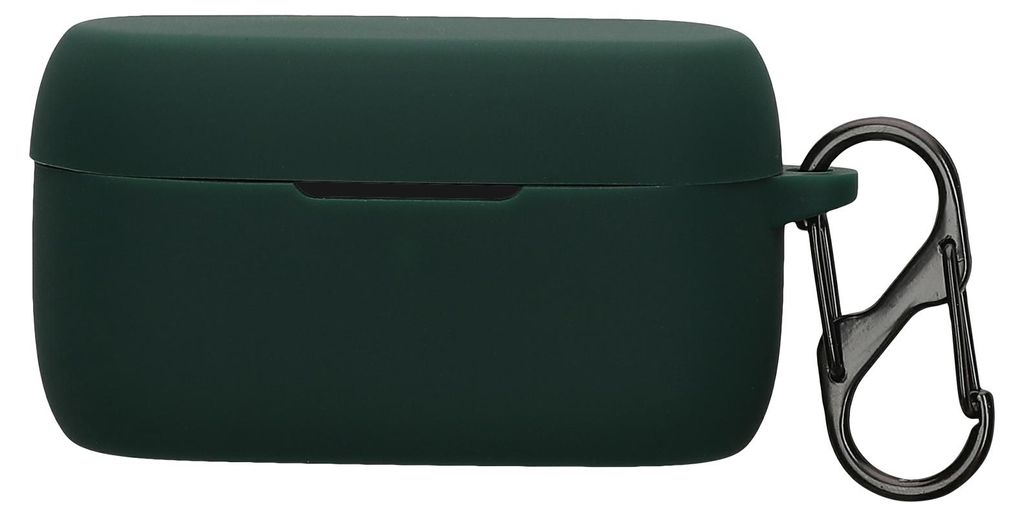 kwmobile Schutzhülle für Jabra Evolve 2 Buds Hülle - TPU Silikon Case für Kopfhörer Ladecase - stoßfestes Cover mit Karabiner - Dunkelgrün