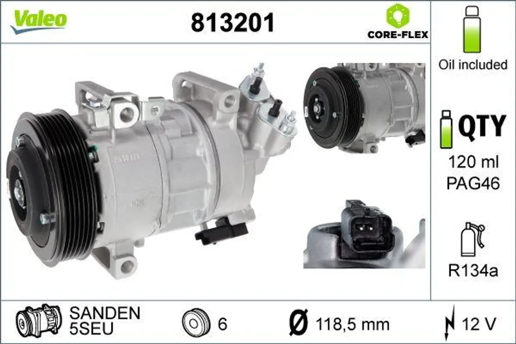 Valeo 813201 Compresseur de Climatisation OE 6453WF pour Berlingo et C4