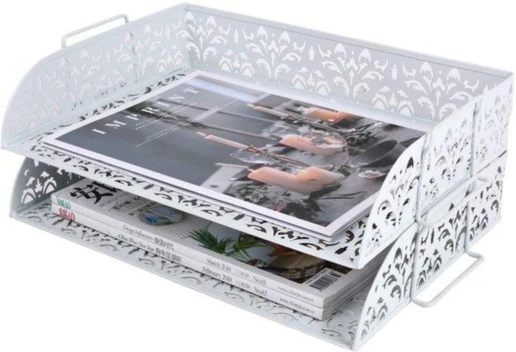 Boîte aux lettres empilable blanche à deux niveaux avec motif floral chic