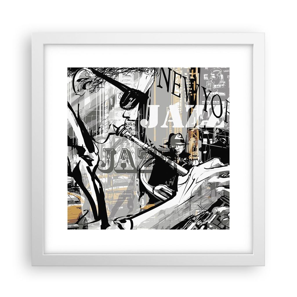 Gerahmtes Poster - Weißer Rahmen - Jazz Musik Musiker - 30x30 cm - Wand Bild - Wanddeko - Wandbilder - Kunstposter - Wandposter - Bilderrahmen - B...