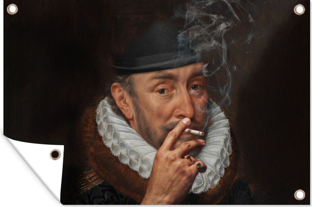 MuchoWow 120x80 cm Outdoor-Poster Gartendeko Sichtschutz Garten Poster für den Garten Wilhelm von Oranien - Adriaen Thomasz - Rauchen