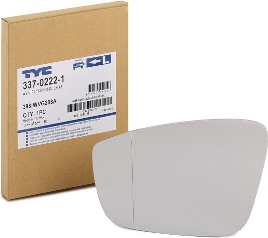 TYC Spiegelglas Außenspiegel Links für VW up! Schrägheck (121, 122, BL1, BL2) Asphärisch 337-0222-1