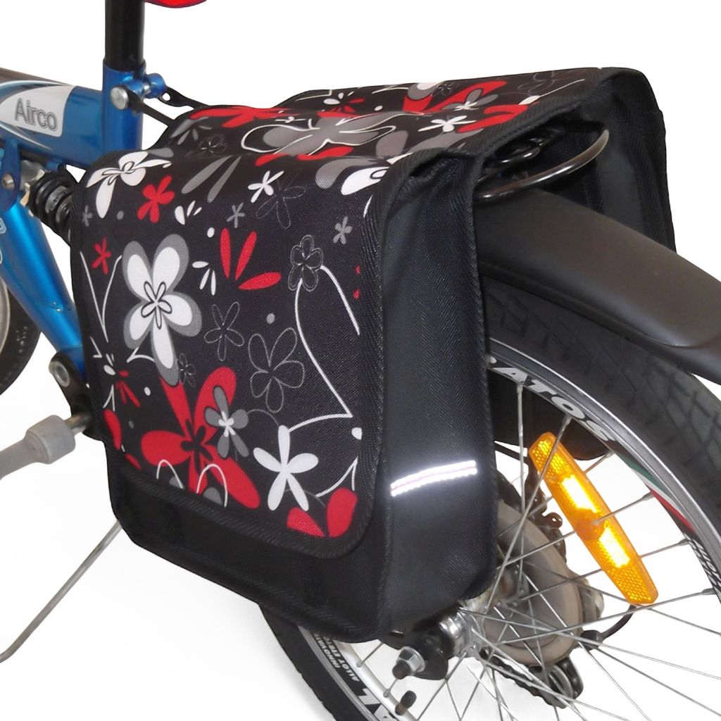 Kinder-Fahrradtasche JOY Satteltasche Gepäckträgertasche Fahrradtasche 2x5 Liter - passt auf 14" 16" 18" 20" Zoll Kinderfahrrad - Farbe: 12 Flowe...